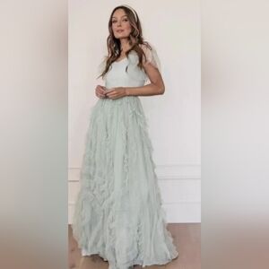 JessaKae Sage Green Ruffle Tulle Maxi Dress NWT Size L | Cottagecore Princess Pr